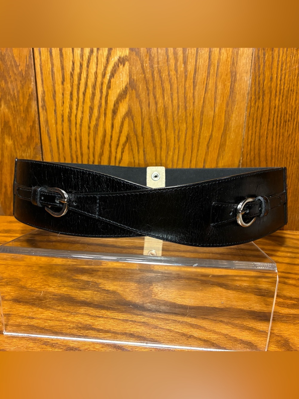 Lodis Leather Stretch Waist Belt Black Wide Cinch Belt Size M/L